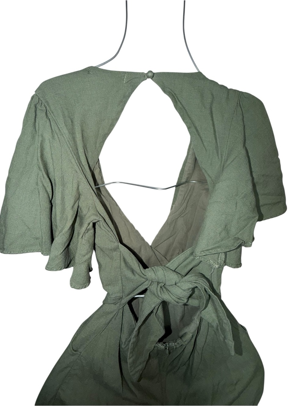 Here Comes the Sun Olive Green Open Back Tie Jumpsuit - Picture 7 of 8